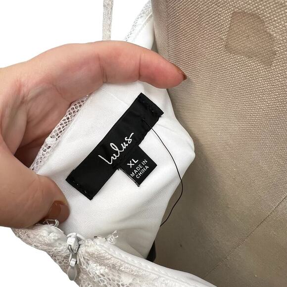 Lulus Charismatic Sweetie White Lace Ruched Tie-Strap Midi Dress Size‎ XL - Picture 12 of 14